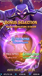 Genie's 3 Wishes · Menyesuaikan nilai taruhan dan memahami fungsi tombol kontrol bilah bawah