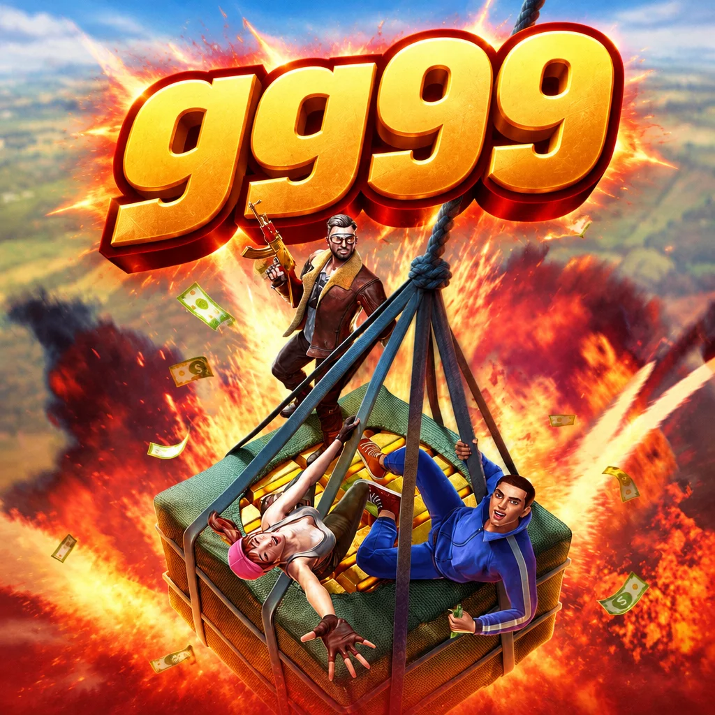 Tiga karakter bergantung pada peti airdrop di tengah ledakan pada game Battleground di gg99
